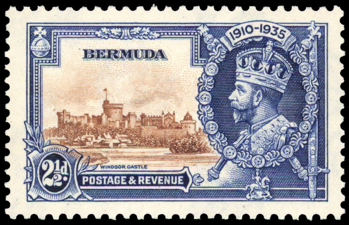 BERMUDA: 1935 2½d Silver Jubilee showing R1/5 ‘bird by turret’ variety, unmounted o.g. SG 96m £275