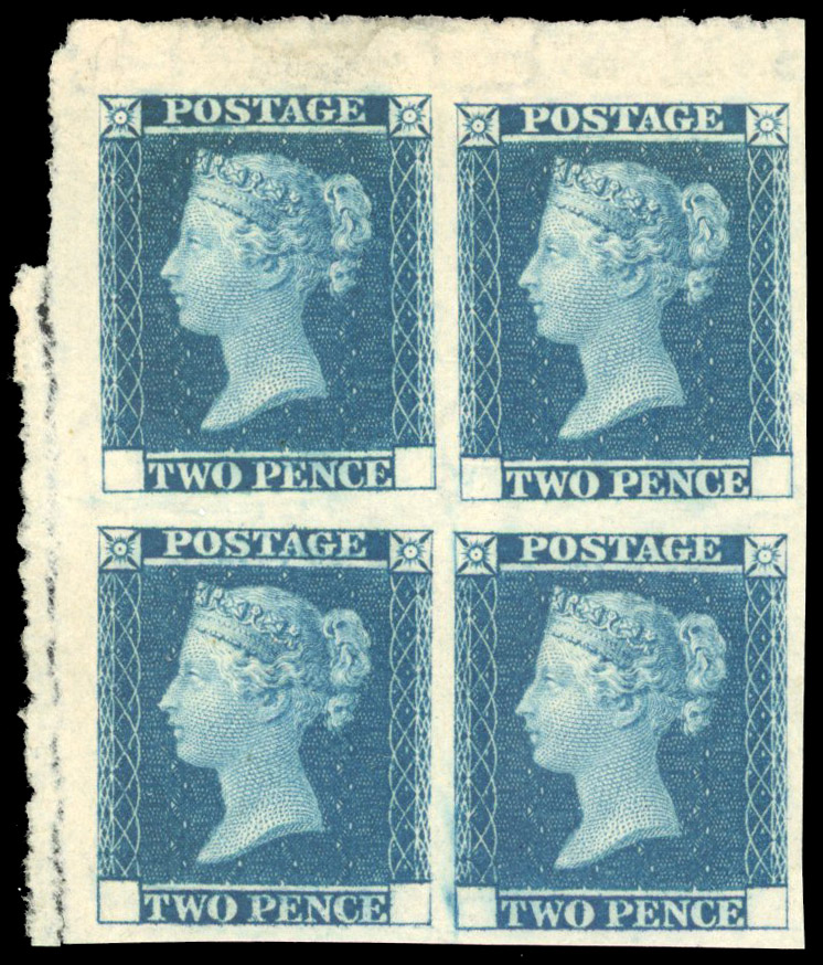 GB 1841 2d blue trial block of four