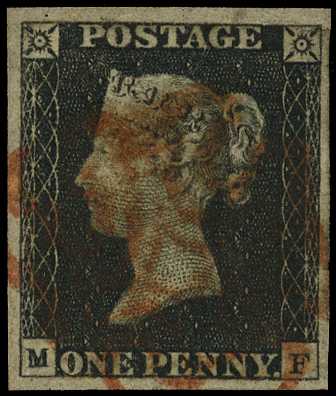 1840 1d black Plate 3 (MF), four good...