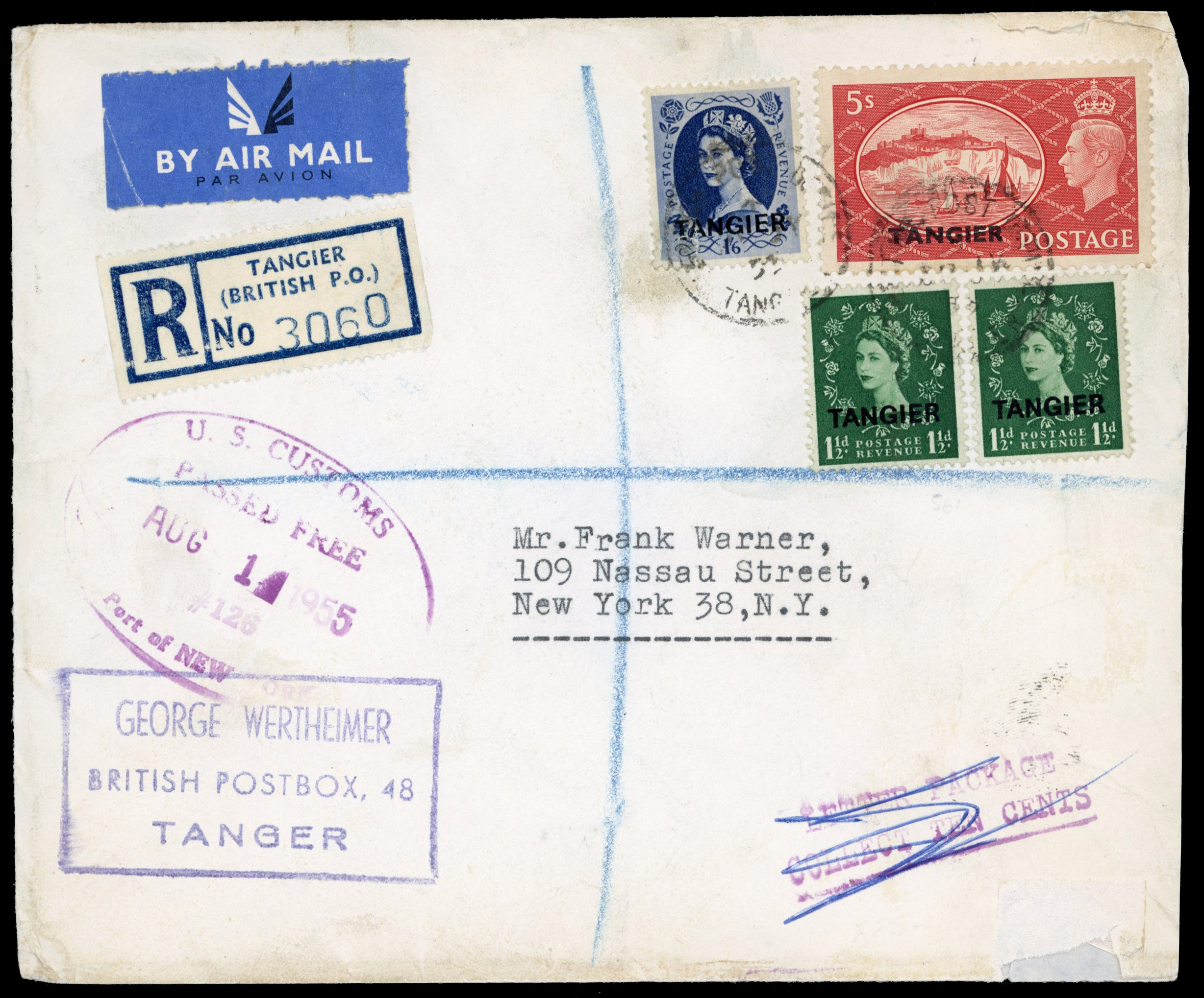 Morocco Agencies Tangier SG 287 1955 cover with 5/-