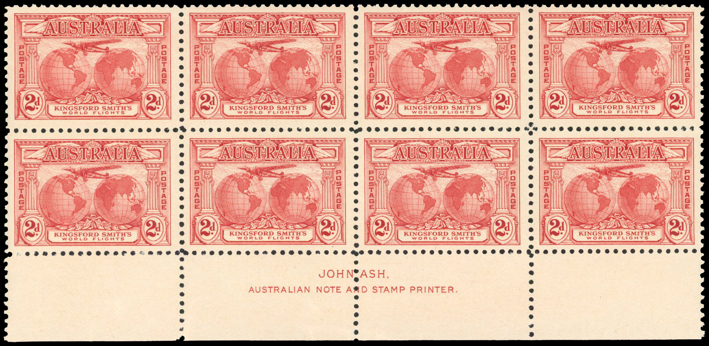Australia 1931 1931 (19 Mar) Kingsford Smith set of 3 IMPRINT BLOCKS unmounted.
