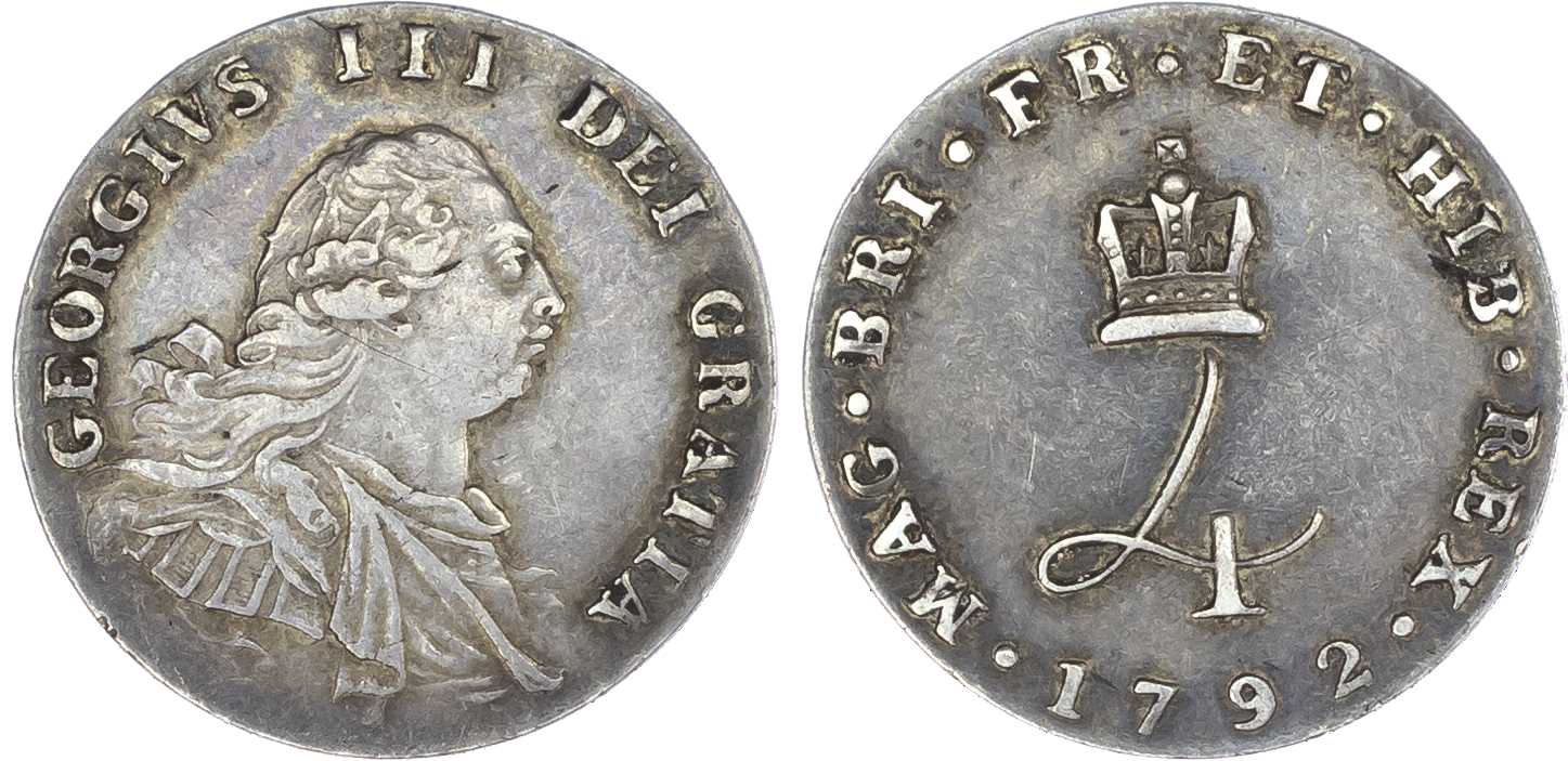 George III (1760-1820), Maundy Set, 1792, Wire money, older laureate and draped bust, Fourpence, Threepence, Twopence and