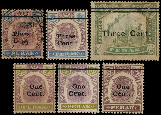 1900 surcharge varieties.  1c on 2c dried o.g. with antique 'e' in 'Cent'; 1c on 5c antique 'e' in 'One' toned o.g., small...