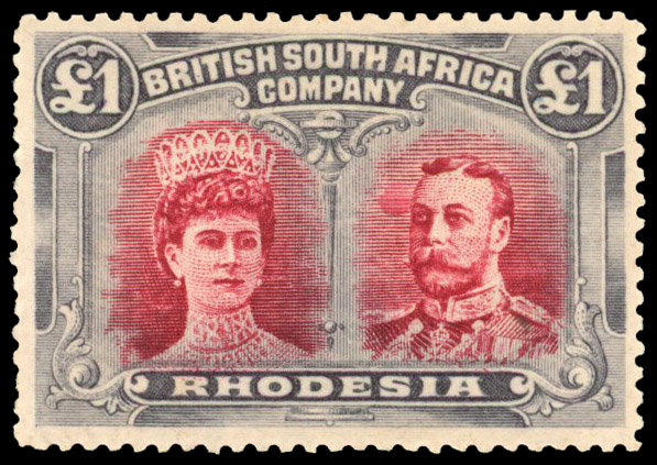Rhodesia 1910-13 £1 crimson and slate-black perf 14