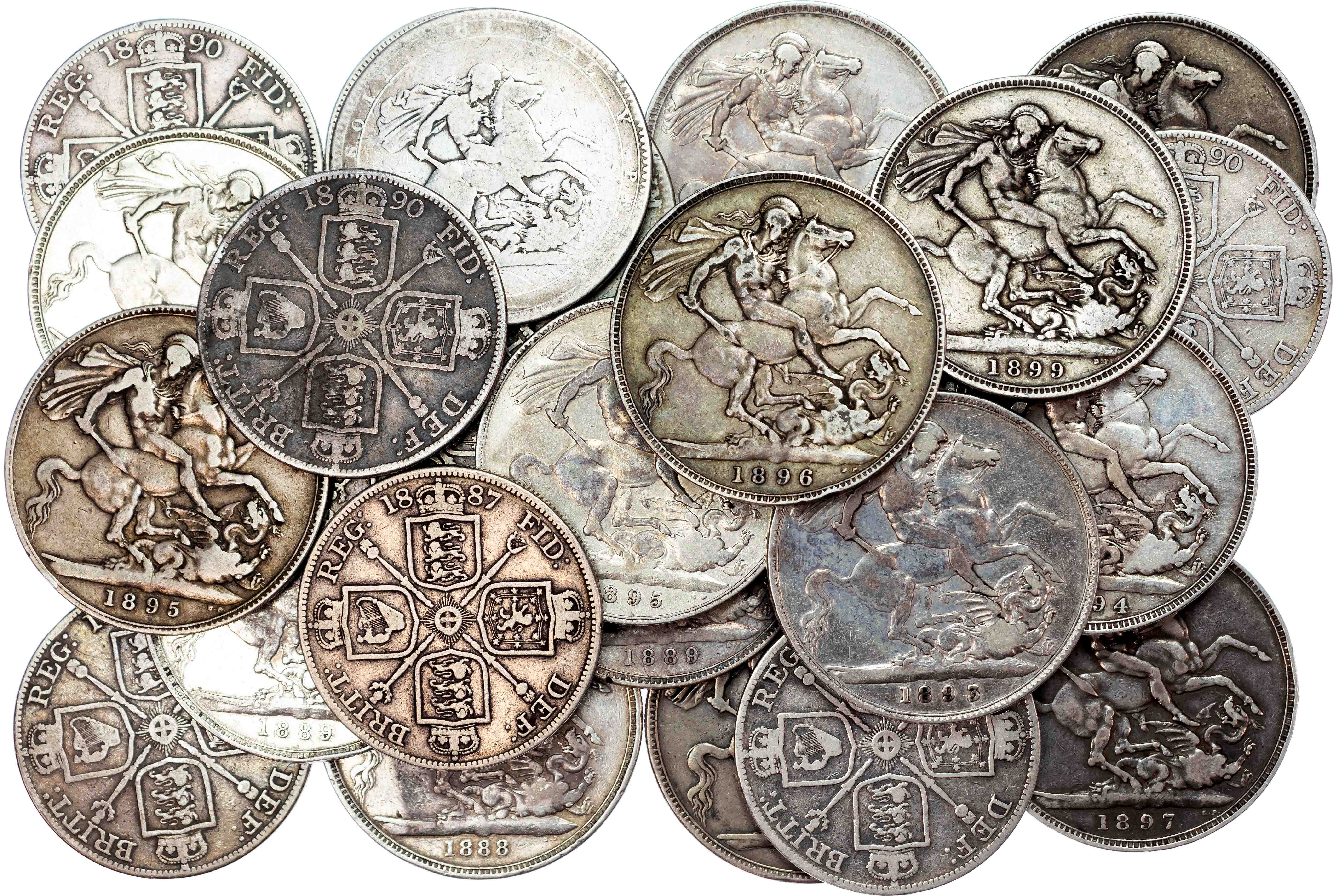 George III (1760-1820) & Victoria (1837-1901), Lot of Crowns (18) and Double Florins (8).