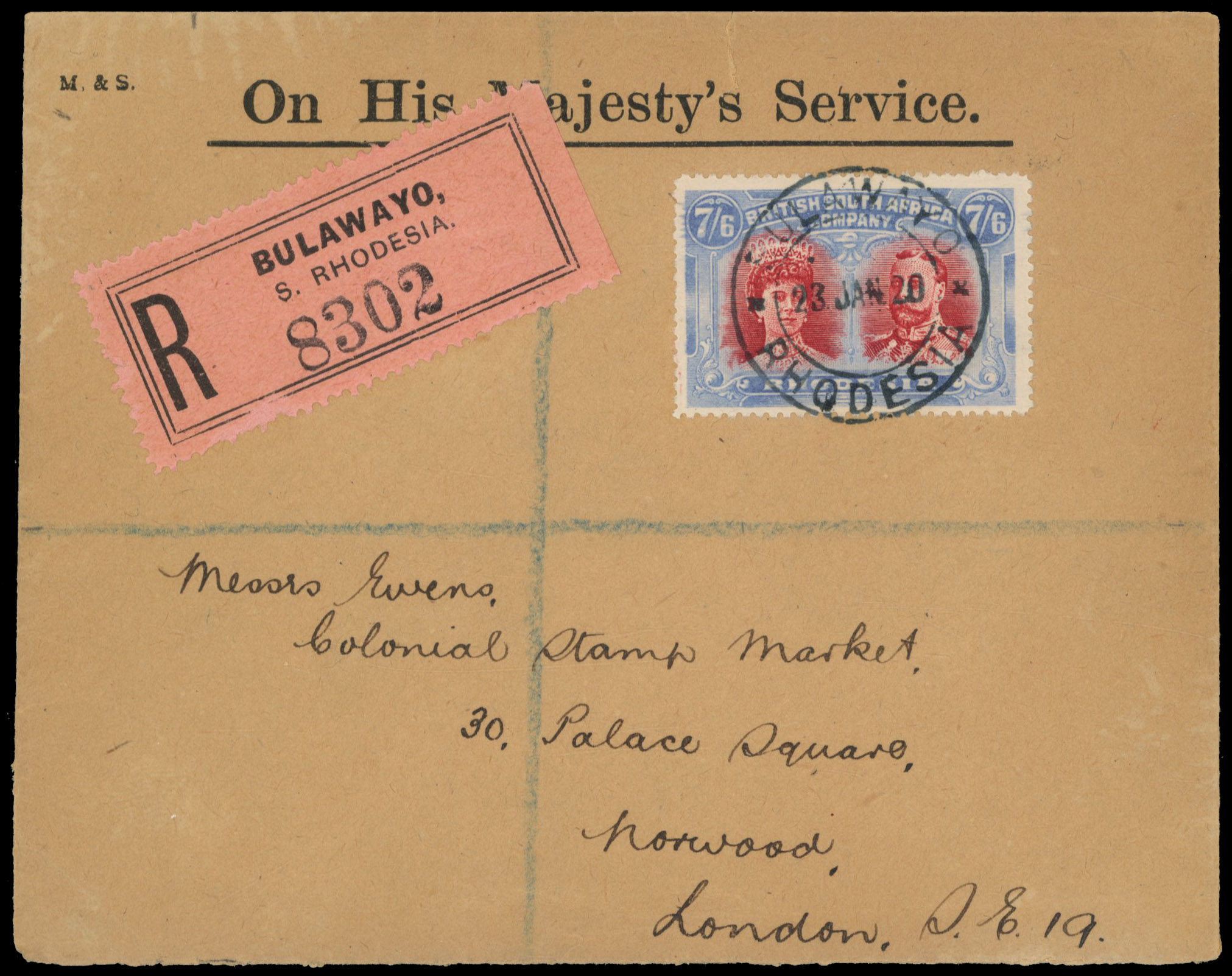 7/6d RSC C on envelope to London