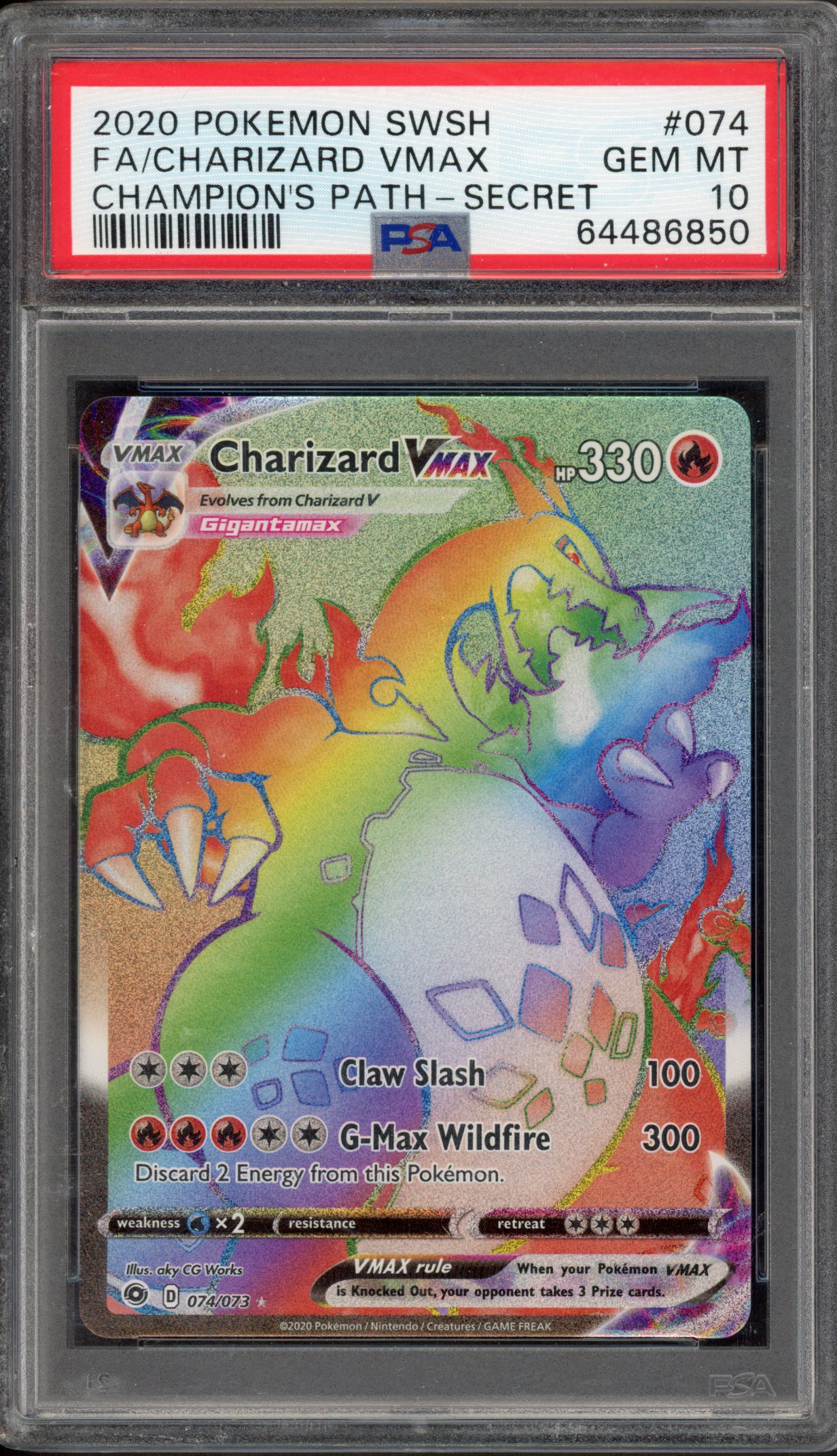 PSA 10 Charizard VMAX - Rainbow Full Art Champion's Path - 2020