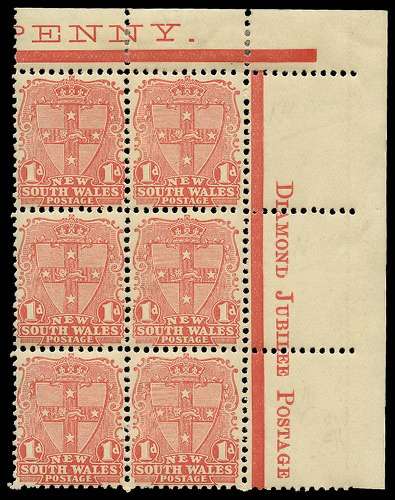 NEW SOUTH WALES SG 354 1907 1d WMK W11 BLOCK OF 6 U/M