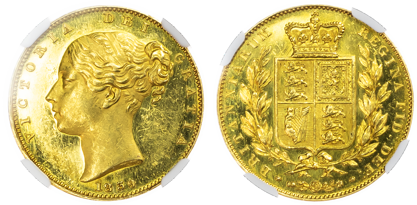 Victoria (1837-1901), Proof Sovereign, 1839. NGC PF61 Cameo.