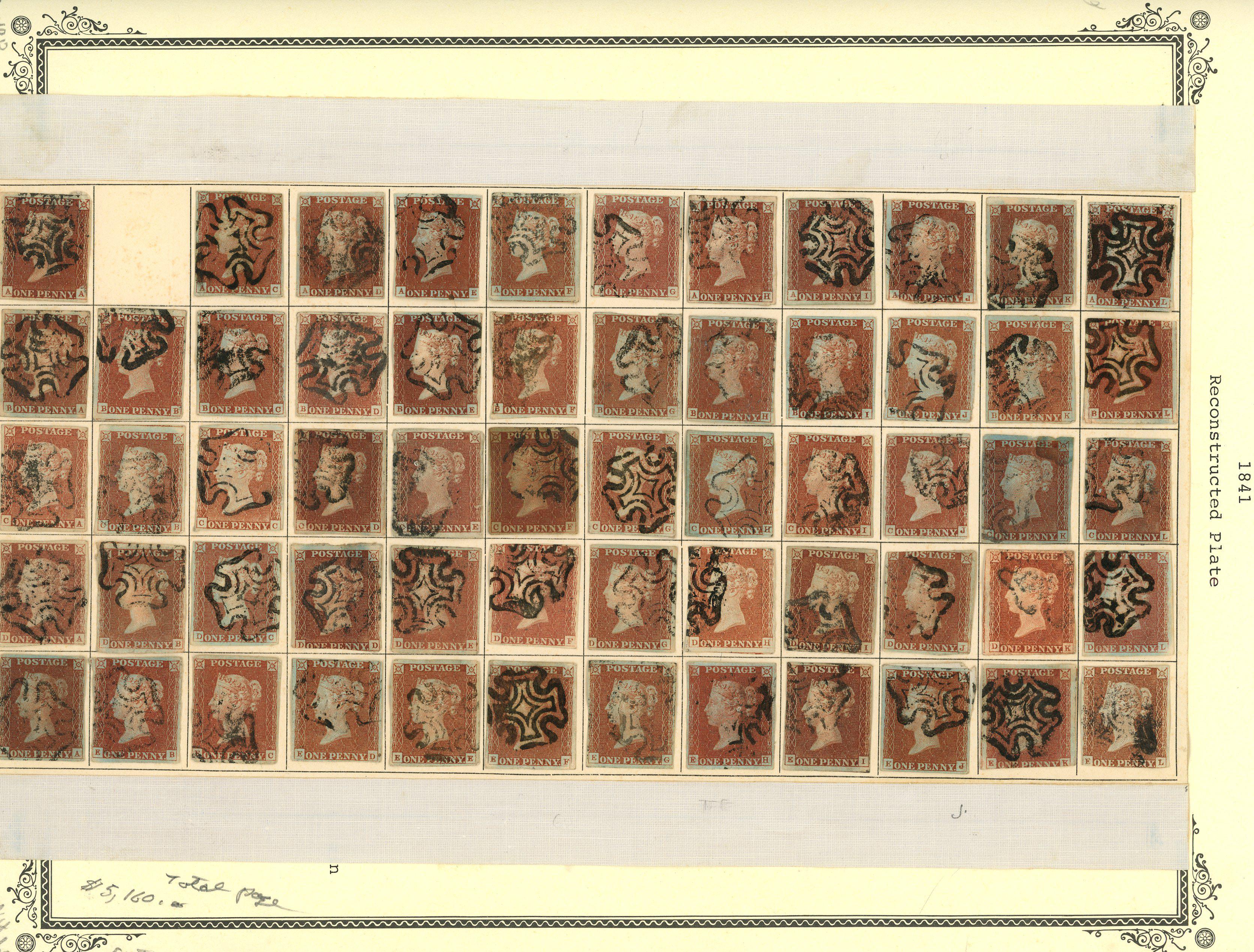 1841 1d red-brown from black plates, sheet...