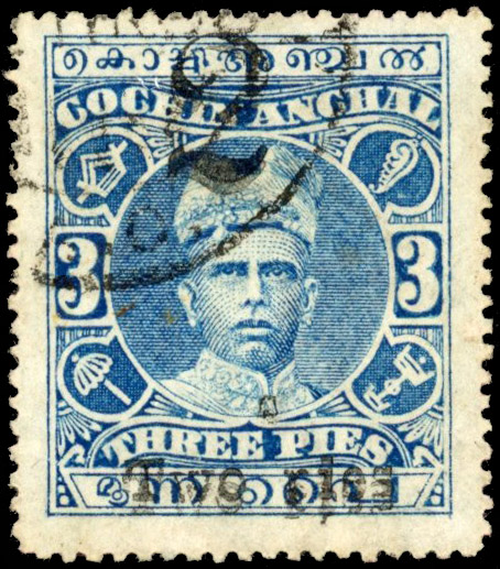 I.F.S Cochin SG 47a 2p on 30 surcharge double used 
