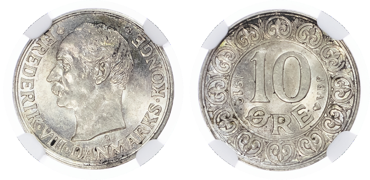 Denmark. Frederic VIII AR 10 Ore. 1912 VBP GJ.