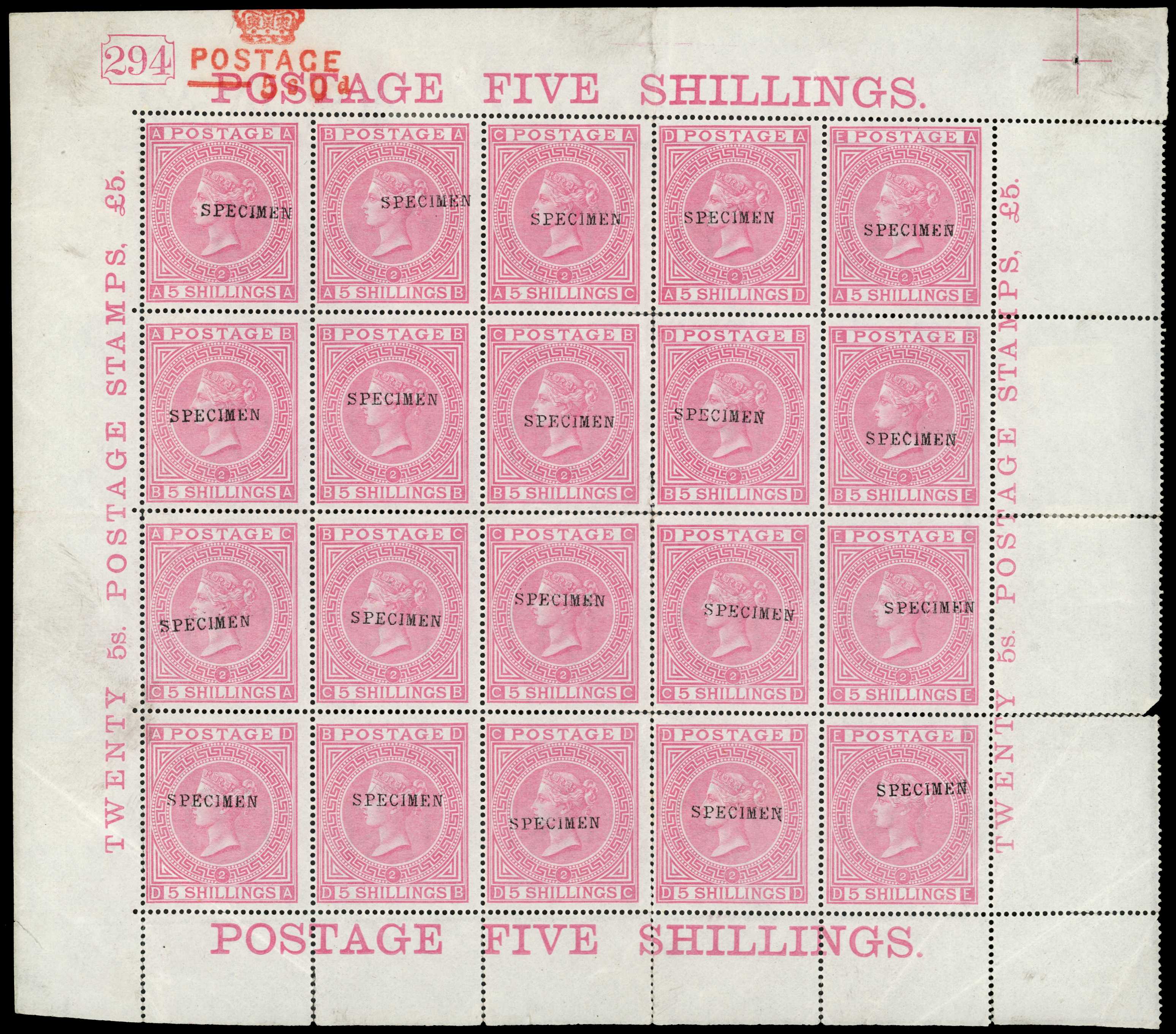 1867-83 Maltese Cross 5s pale rose, Plate 2,...