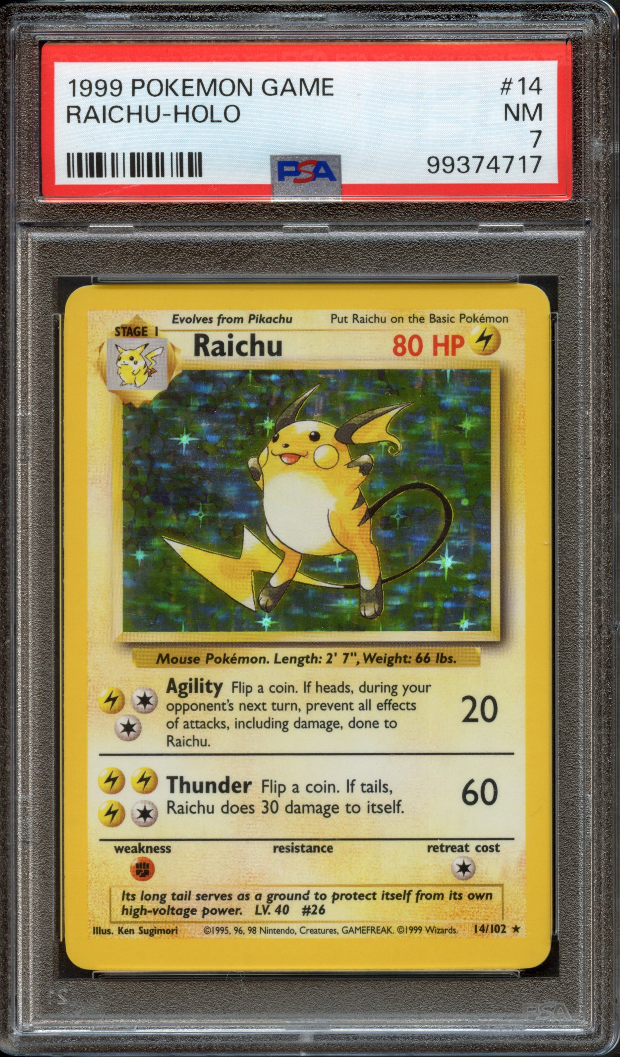 PSA 7 Raichu Holo #14 - Base Set Unlimited 1999