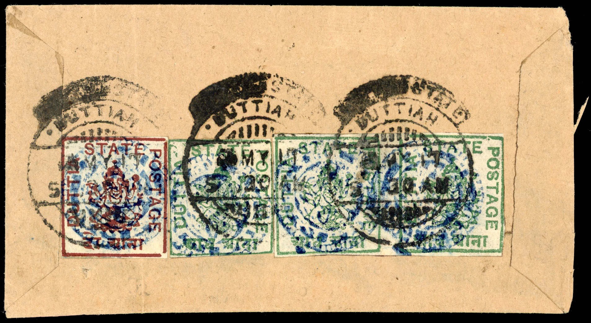 I.F.S. Duttia 1916 registered cover SG 30 & 32