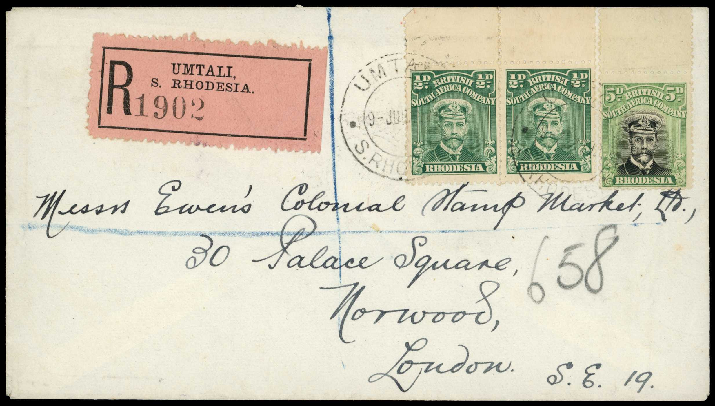 1923 registered cover to Messrs Ewen's...