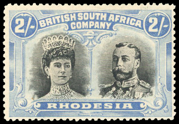 Rhodesia 1910-13 2s black and dull blue perf 15