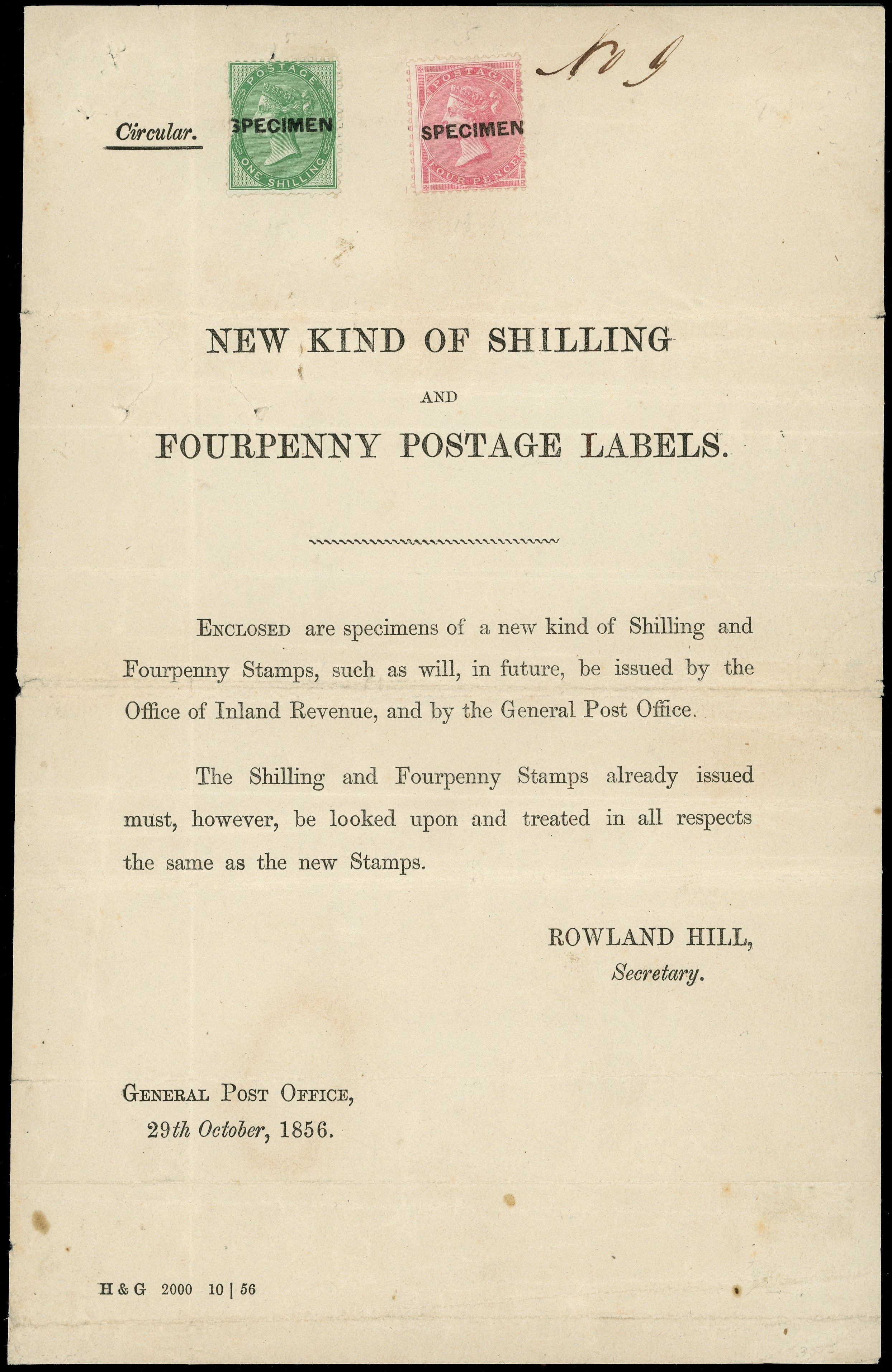 Great Britain 1856 Postal Notice for forthcoming 4d and 1/- values