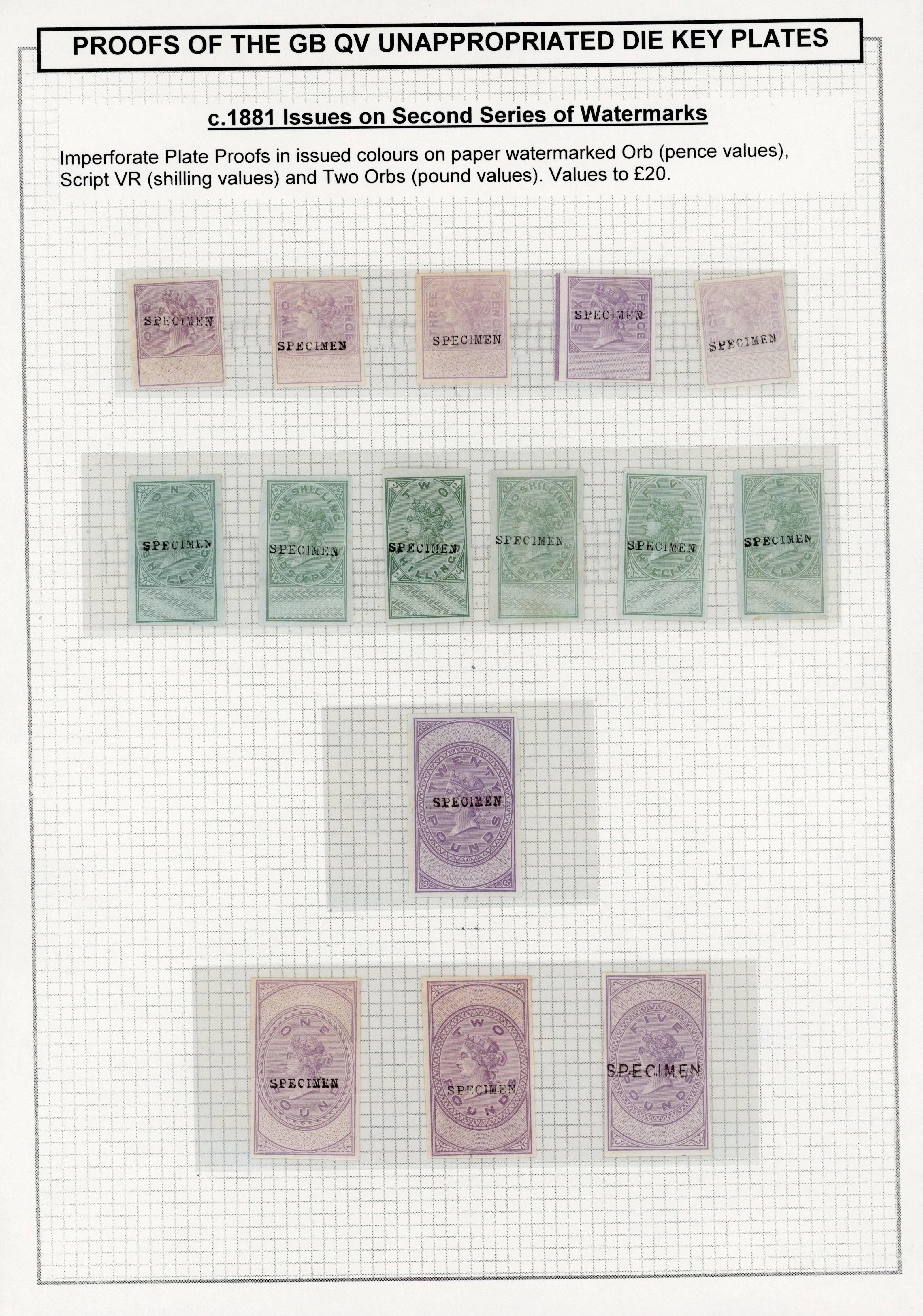 GB Unappropriated Dies c1881 imperforate proofs, second watermark series