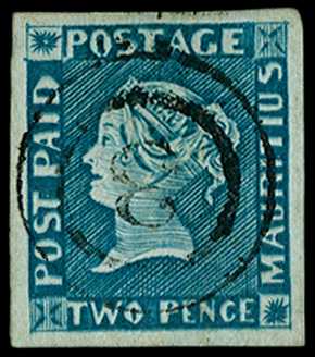 1848-59 'POST PAID' 2d deep blue on grey...