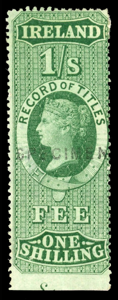 Ireland Record of Titles 1866 Perkins Bacon 1/- green Specimen