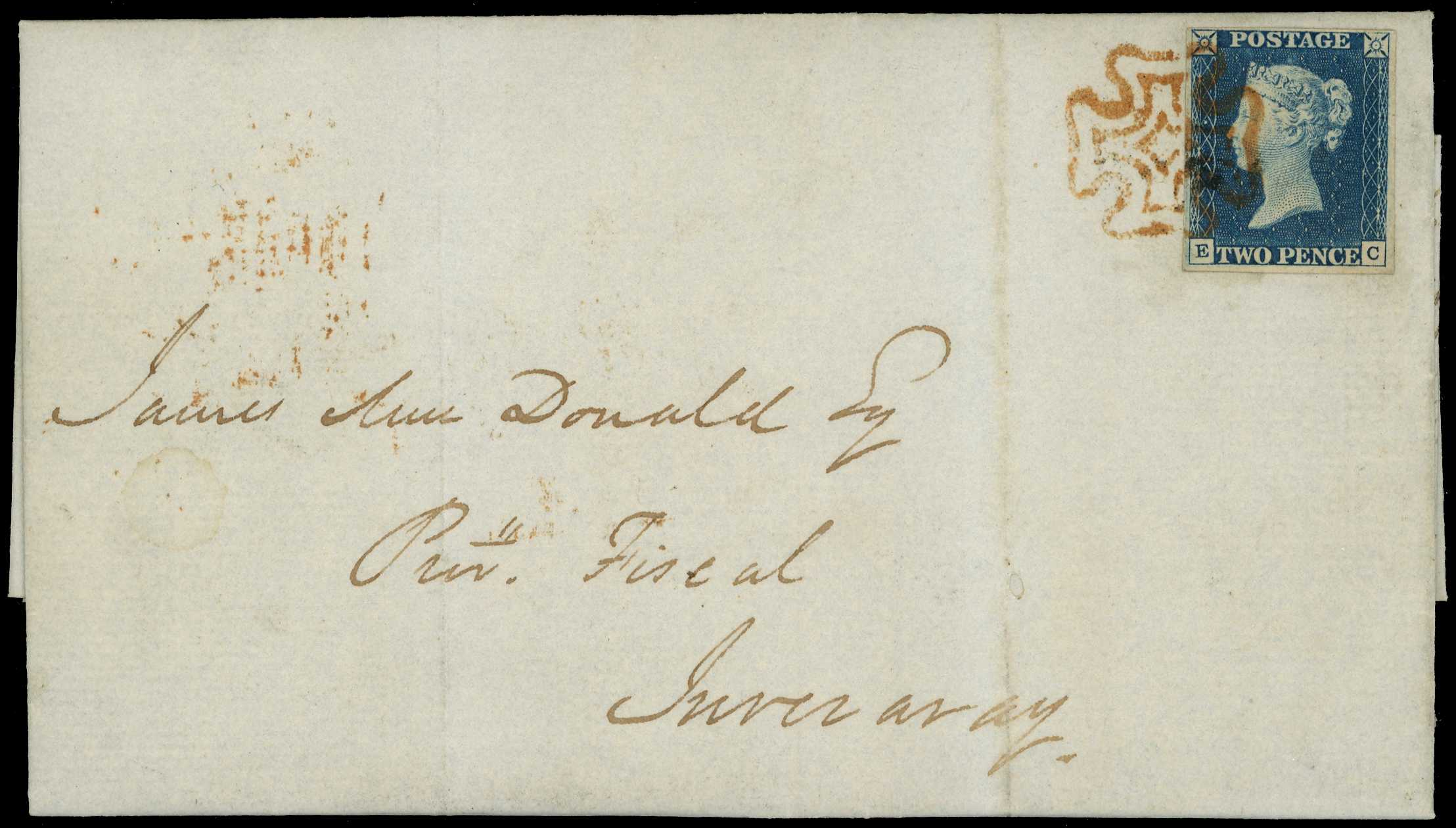 1840 2d blue, Plate 1 (EC), close to...