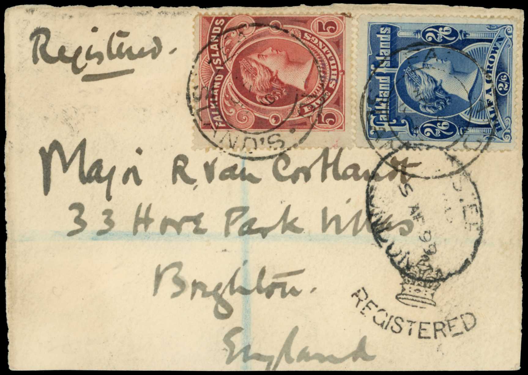 1898 2/6d and 5/- on large piece from...