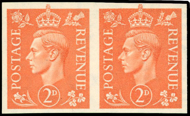 1941 2d Pale orange sideways watermark imprimatur pair (SG488a var)