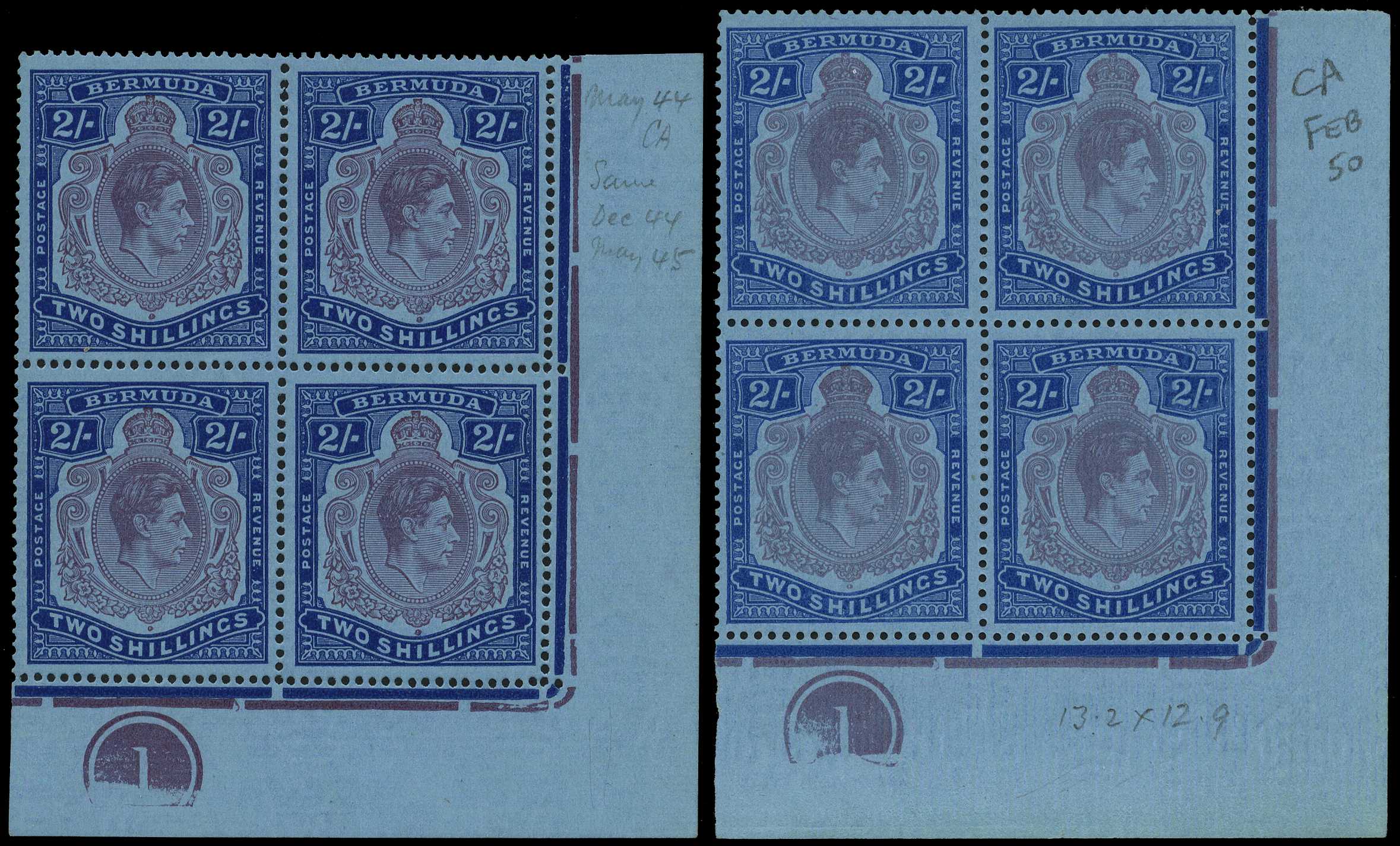 1944 (Mar.) 2/- perf 14 and 1950 (Feb.) 2/-...