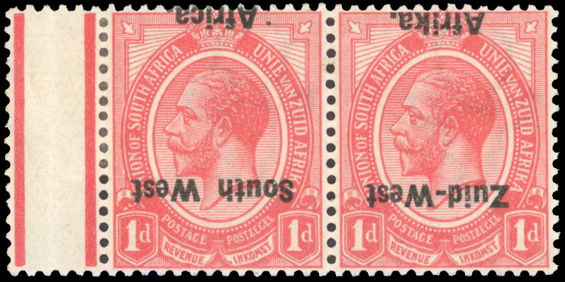 South West Africa SG 2a 1923 1d rose-red error overprint inverted