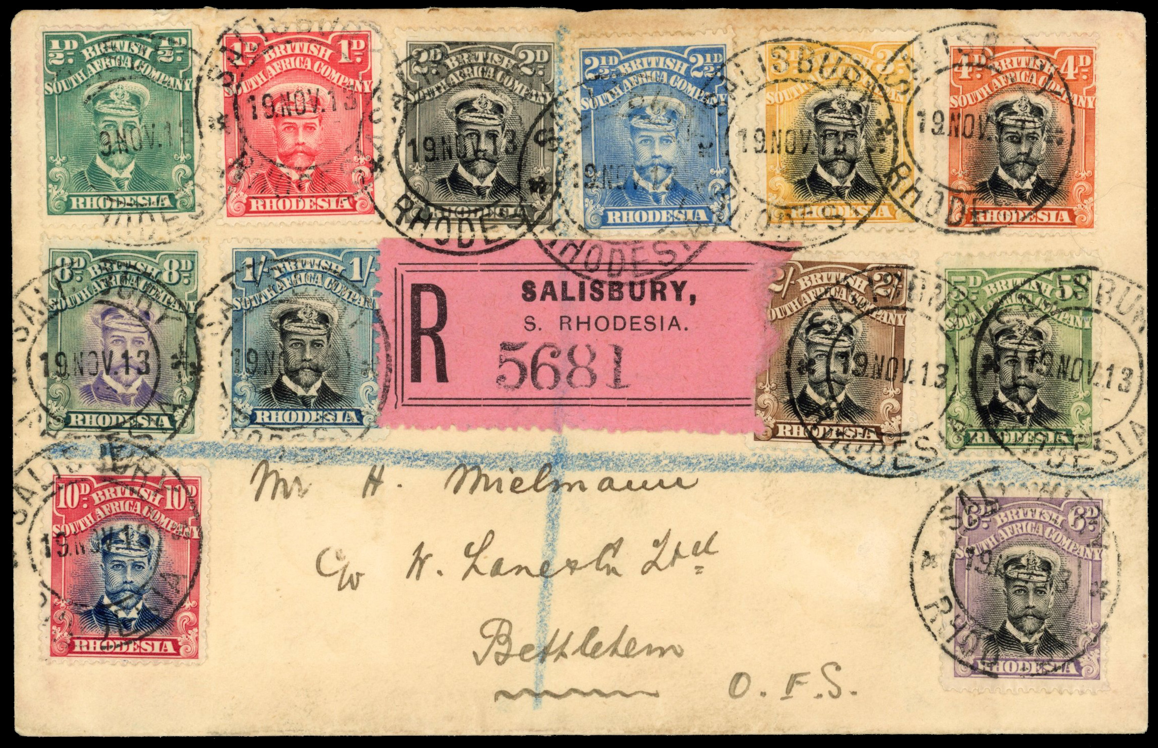 Rhodesia 1913 Admiral cover