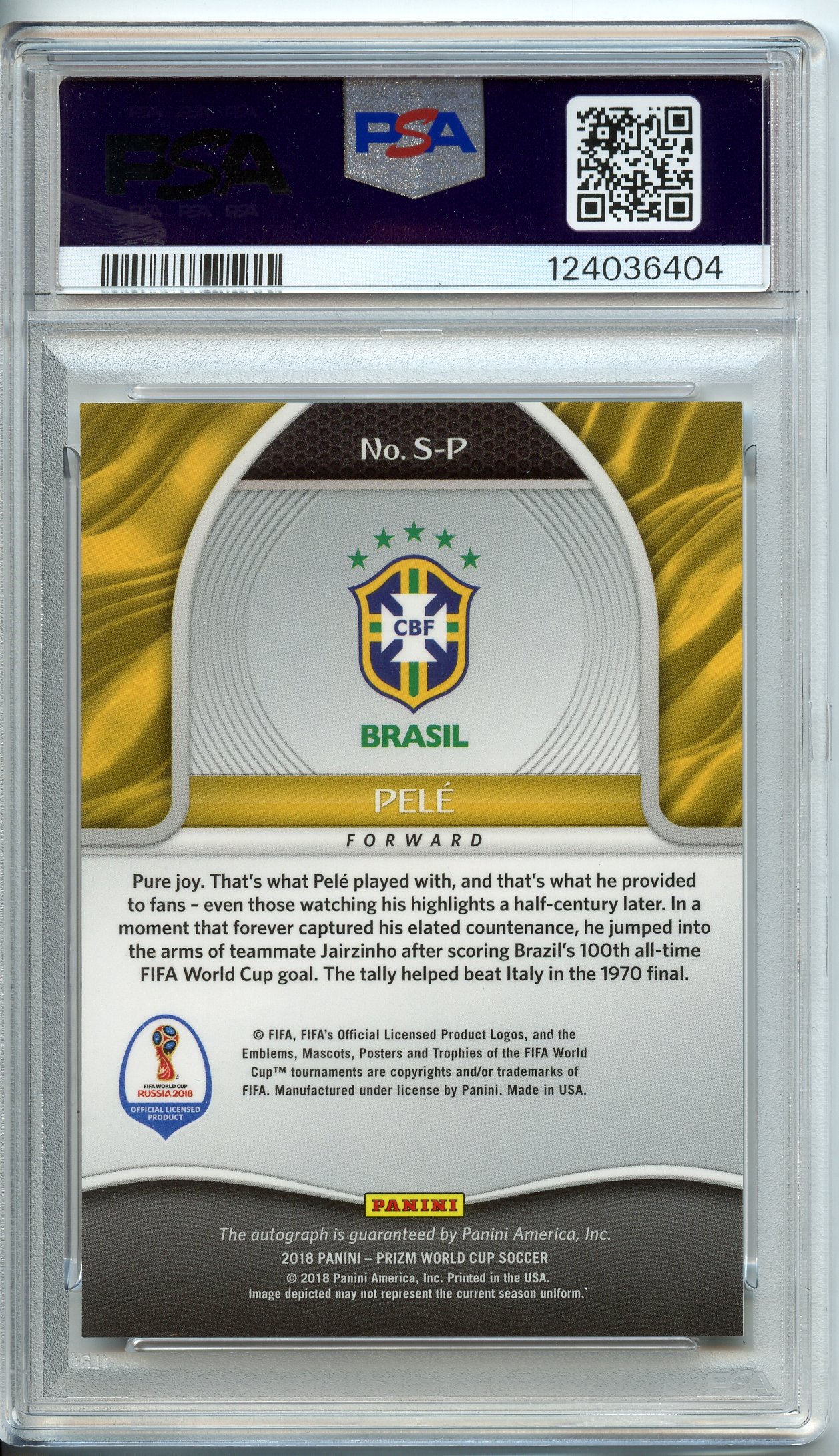 Past auction: PSA 10 2018 PANINI PRIZM WORLD CUP PELE AUTOGRAPH 