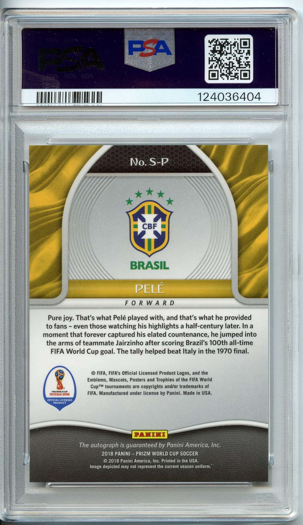 Past auction: PSA 10 2018 PANINI PRIZM WORLD CUP PELE AUTOGRAPH 