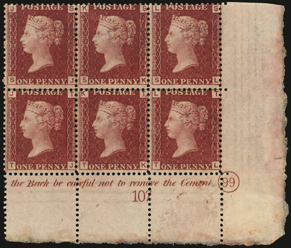 SG43 1866 1d Rose red Pl.99. unused corner plate block