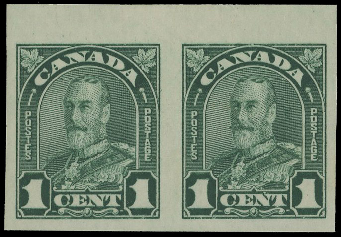 Canada 1930-31 1c green die II imperforate pair
