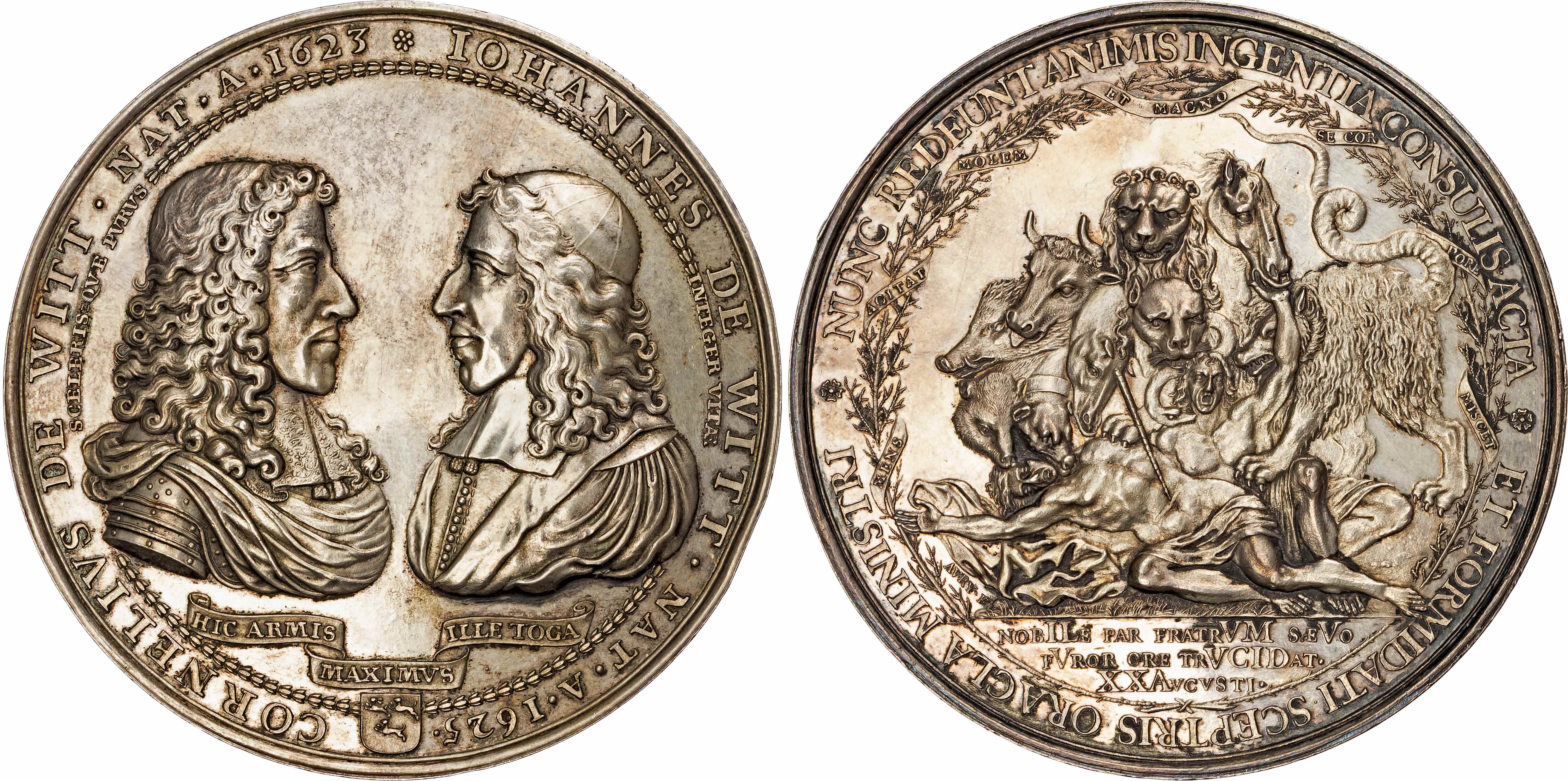 Netherlands, Murder of the de Witt Brothers 1672. Silver struck Medal ND, by P. Avry. 