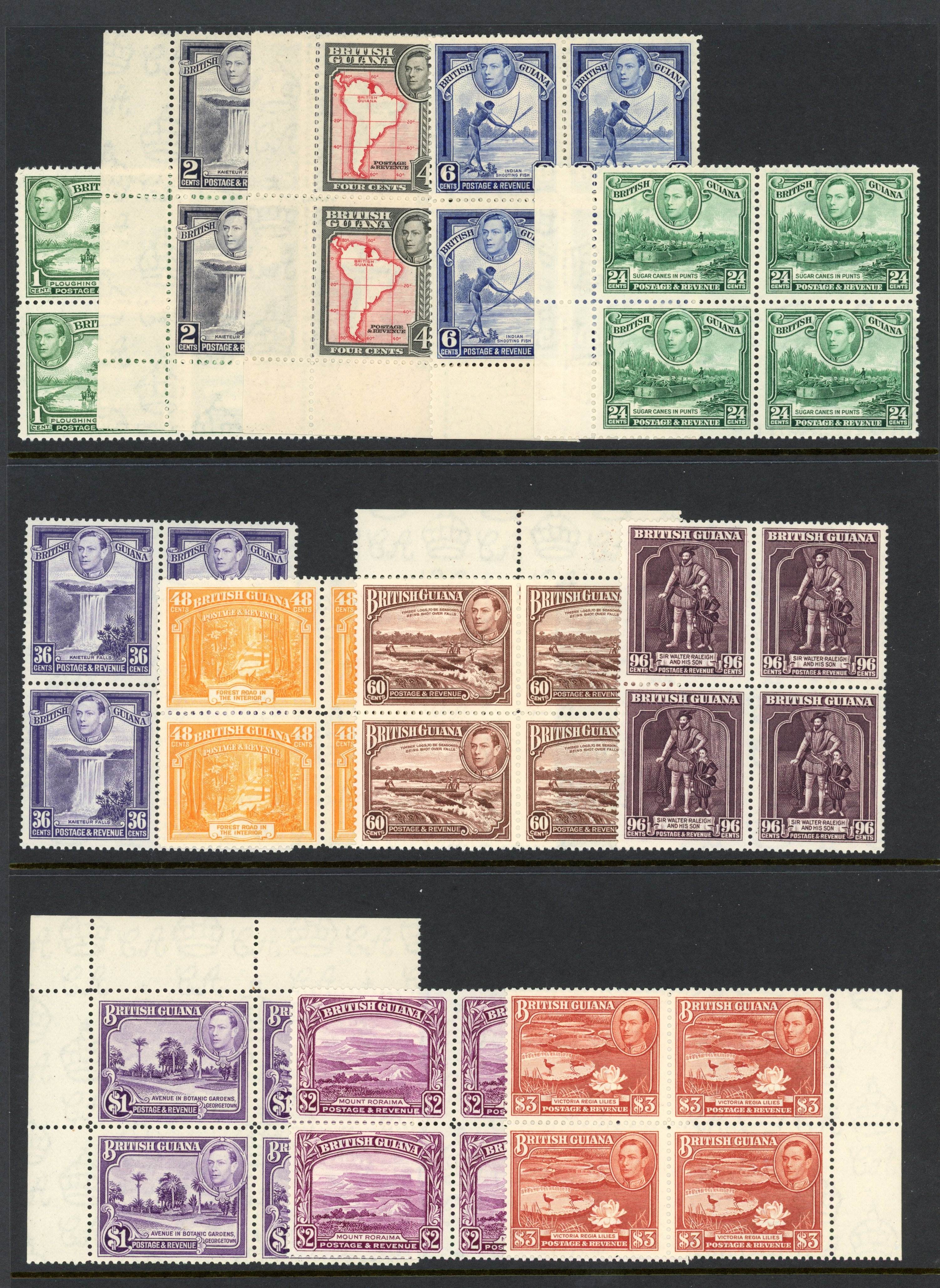 British Guiana SG 308a-319 blocks mint