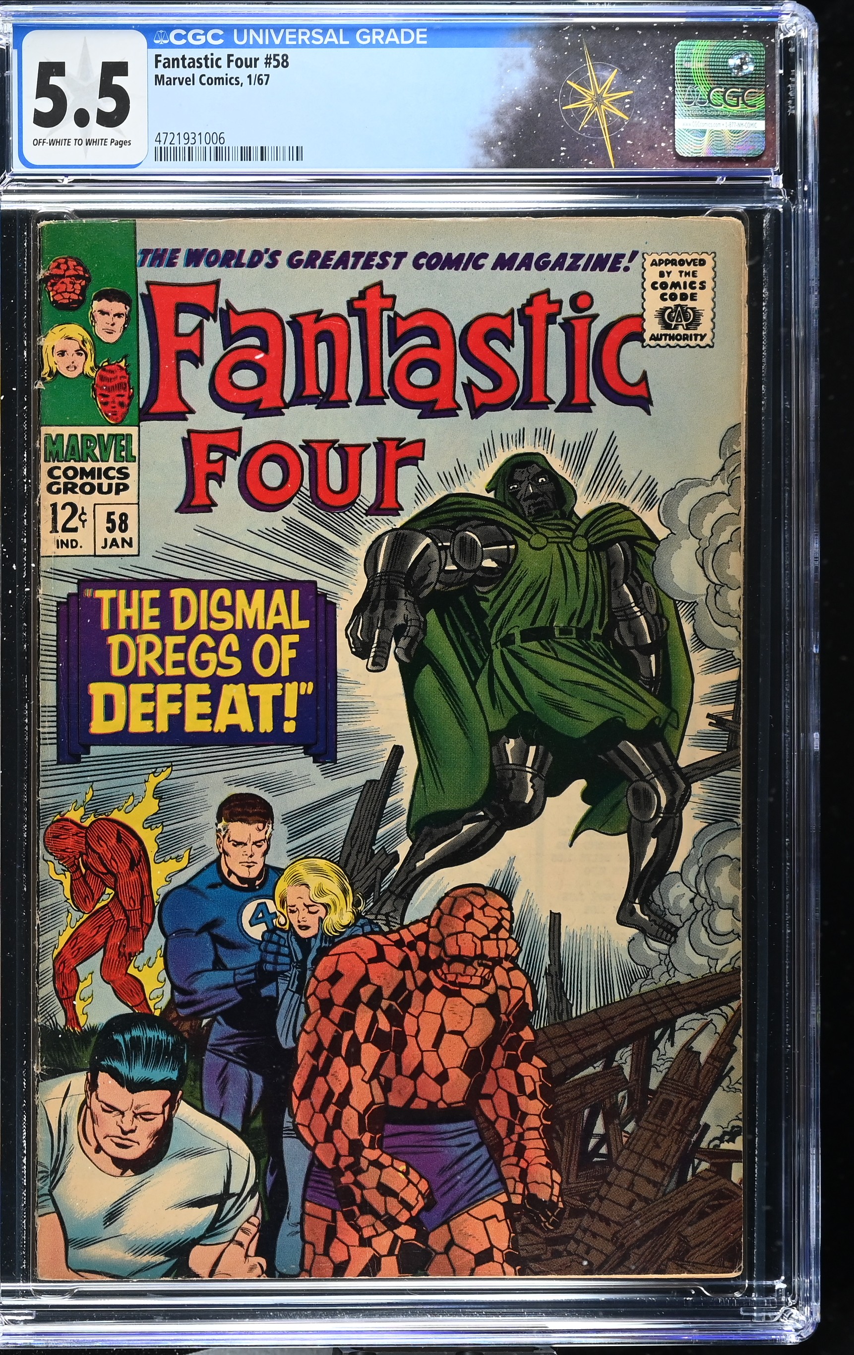 Fantastic Four #58 CGC 5.5 "The Dismal Dregs of Defeat!" (Marvel Comics, 1967) Off-White to White Pages