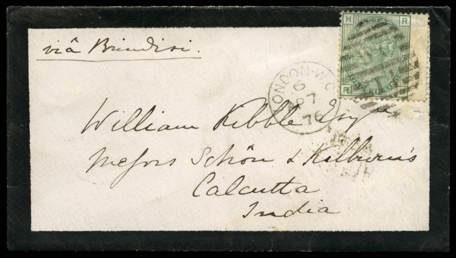 1876 Overseas mail. Very fine mourning envelope from...