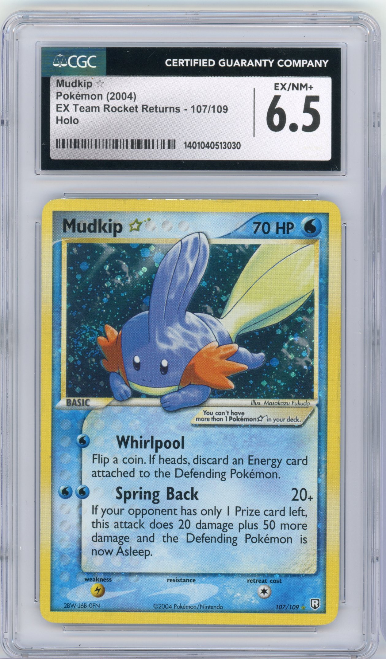CGC 6.5 Mudkip Gold Star #107 (2004) EX Team Rocket Returns *Swirl by left cheek*