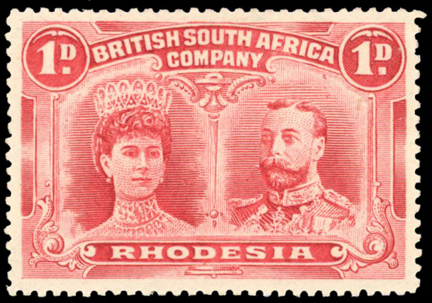 Rhodesia 1910-13 1d deep rosine perf 15