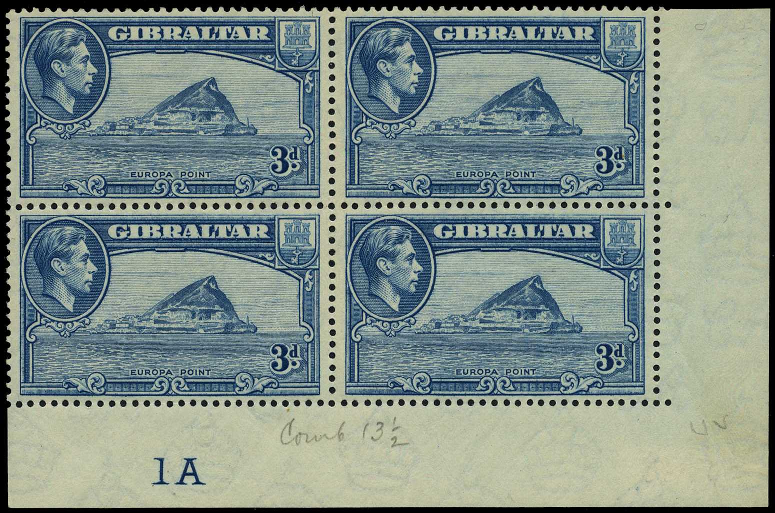1938 3d light blue, perf 13½. Lower right...