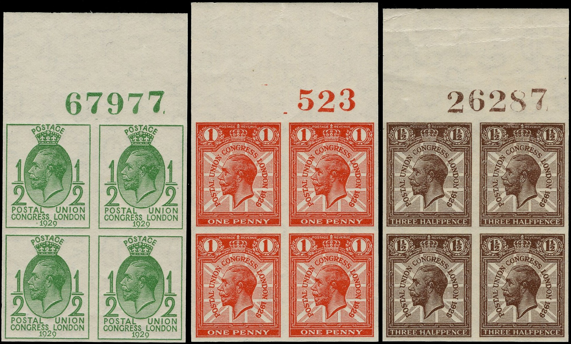 GB 1929 PUC SG 434-6a imperforate imprimatur blocks of four
