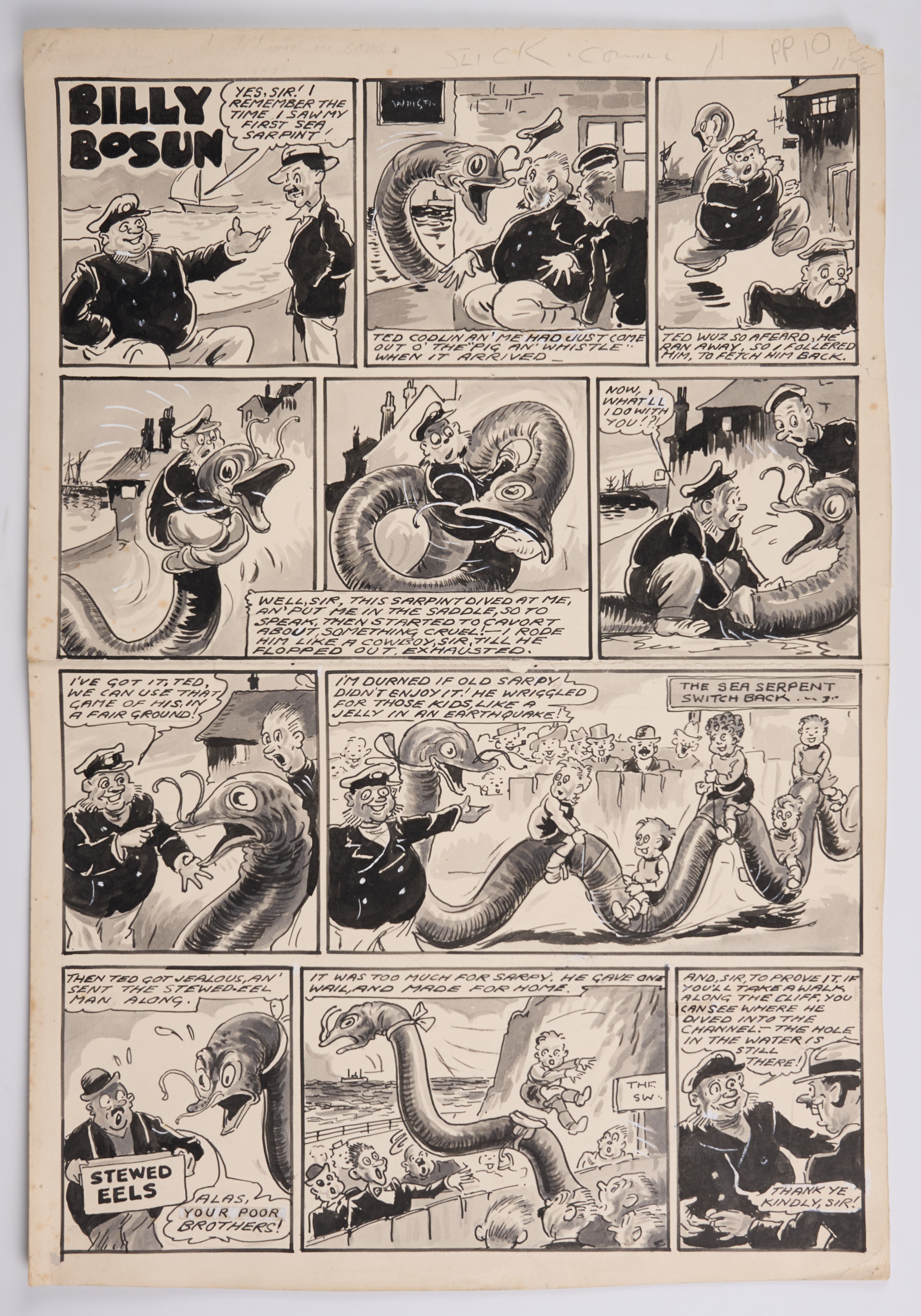 Australian Inked Comic Story Pages Billy Bosun, Priceless Percy and The Biggles Family (1940s-1950s) Total 3