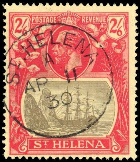 St Helena SG 109a 1927 2s6d broken mast used