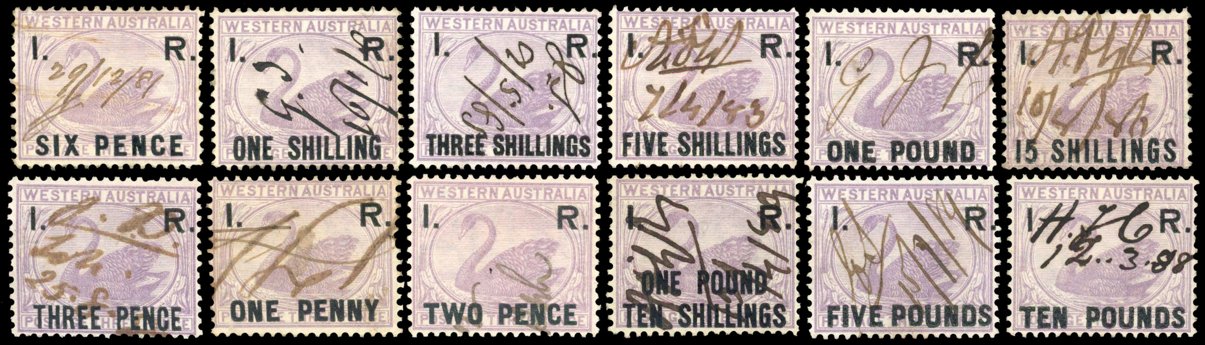 WESTERN AUSTRALIA 1881 Revenue 1d to £10 complete set of 14 used