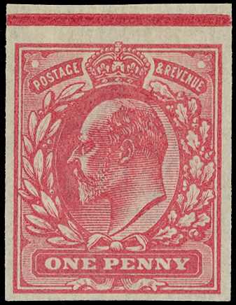1906 1d top marginal imperforate colour trial...