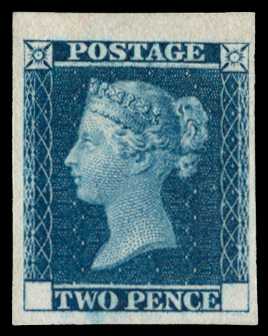 1841 2d Blue. Superb unused top marginal...