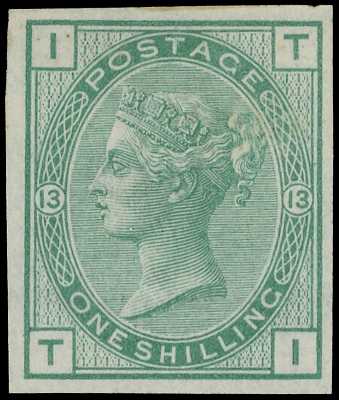 1873 1s green Pl.13. Very fine and fresh...