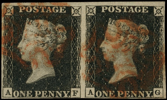 1840 1d black plate 6, horizontal pair...